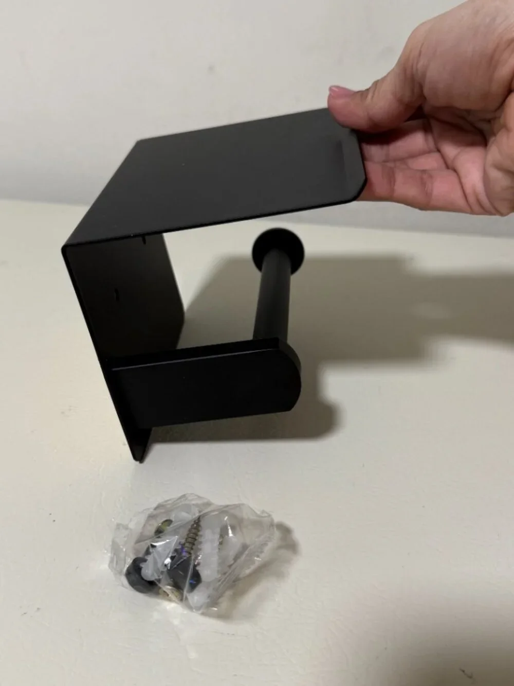 Adhesive Toilet Paper Holder with Phone Shelf Wall Mount Stainless Steel Black